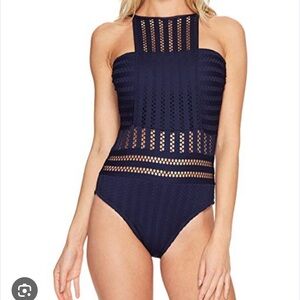 Kenneth Cole Midnight Blue Crochet High
Neck One Piece Swimsuit L49757...